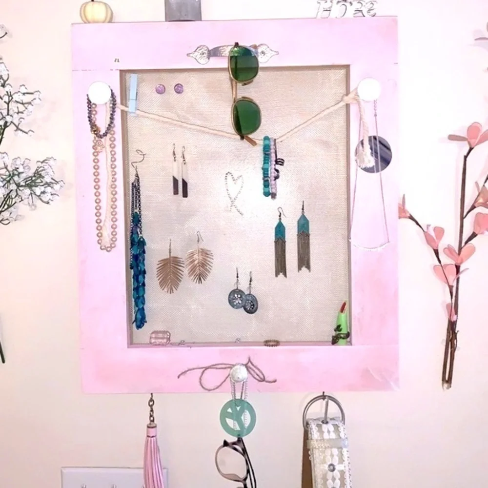 Wall hanging handmade Jewelry Accessory Organizer Boho Chic new Upcycled
